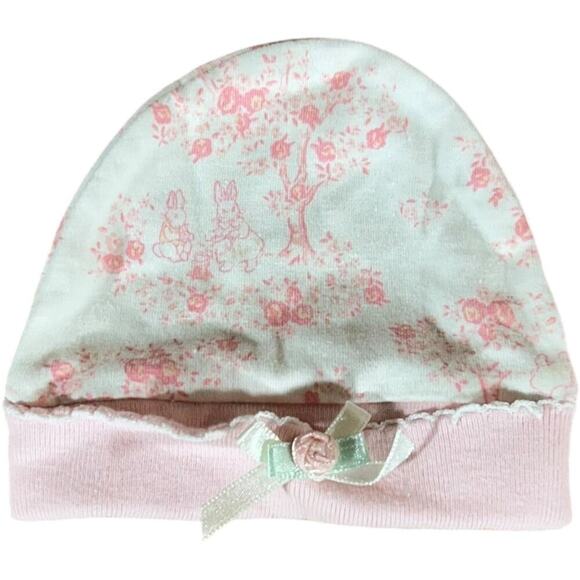Bunny Rabbit Pink Vintage Rose Toile Newborn Baby Hat - Picture 1 of 2